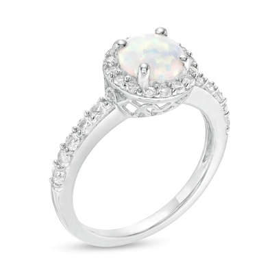 Oval Opal dan 1/15 CT. T.W. Cincin Diamond Bypass Split Shank dalam Sterling Silver