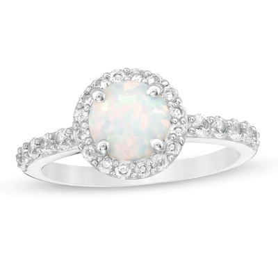 Oval Opal dan 1/15 CT. T.W. Cincin Diamond Bypass Split Shank dalam Sterling Silver