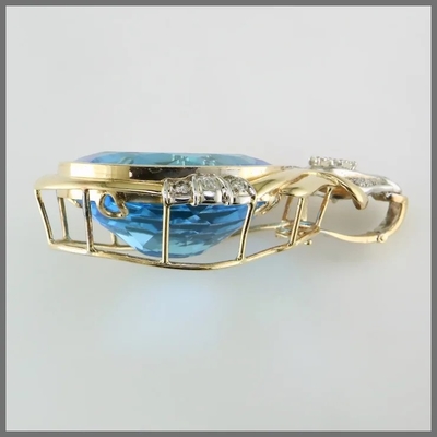 14K Round Cut Blue Topaz Dan Diamond Pendant Meningkatkan Untuk Wanita