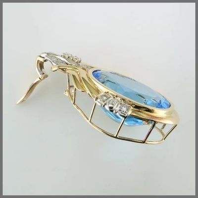 14K Round Cut Blue Topaz Dan Diamond Pendant Meningkatkan Untuk Wanita