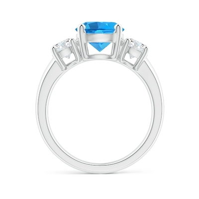 Topaz Biru Swiss Klasik Dan Cincin Pertunangan Berlian Tiga Batu 925 Sterling Silver