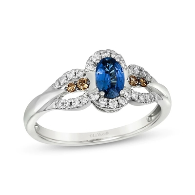 Le Vian Oval Cut Sapphire Ring 1/5 Cttw Diamonds 14K Vanilla Gold