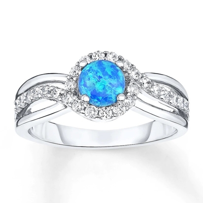 Lab Membuat Blue Opal Ring White Topaz Dengan 925 Sterling Silver
