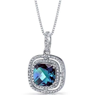 Grosir 925 Sterling Silver Perhiasan Fashion CZ Wanita Kalung Lab Dibuat Alexandrite Stone Pendant