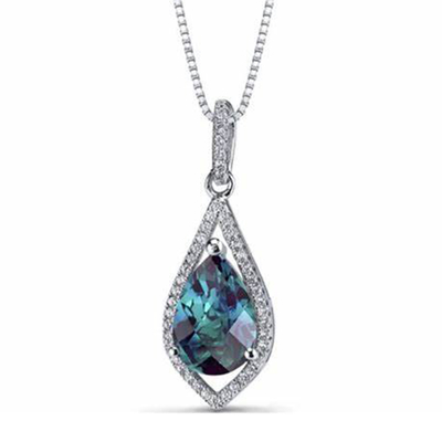 Grosir 925 Sterling Silver Perhiasan Fashion CZ Wanita Kalung Lab Dibuat Alexandrite Stone Pendant