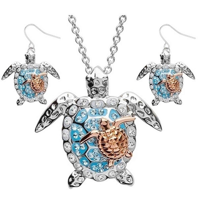 Sterling Silver Blue Sea Turtle Pendant Kalung Perhiasan untuk Wanita Wanita Turtle Animal Earings