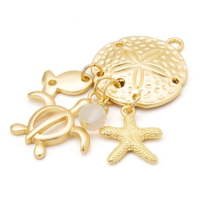 14kt Kuning Emas Sea Life Gelang 7 Inch Seashore Fine Jewelry Hadiah Ideal Untuk Wanita Hadiah Set Dari Hati