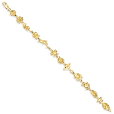 14kt Kuning Emas Sea Life Gelang 7 Inch Seashore Fine Jewelry Hadiah Ideal Untuk Wanita Hadiah Set Dari Hati