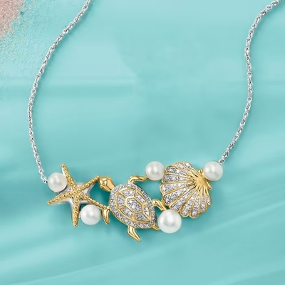 Kalung Liontin Kehidupan Laut Emas Kuning 14kt Untuk Wanita Sebagai Hadiah