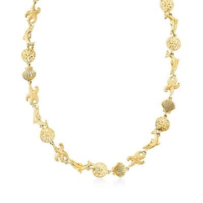 Kalung Liontin Kehidupan Laut Emas Kuning 14kt Untuk Wanita Sebagai Hadiah