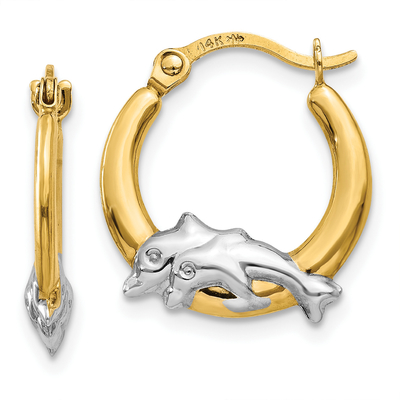 14 k Kuning Emas Dolphin Hoop Earrings Ear Hoops Set Hewan Kehidupan Laut Perhiasan Untuk Wanita Hadiah Untuk Dia