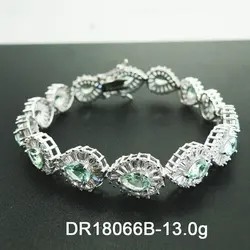 Perhiasan CZ 925 Sterling Silver Pear Cut Green Spinel Tetesan Air Mata Tenis Gelang