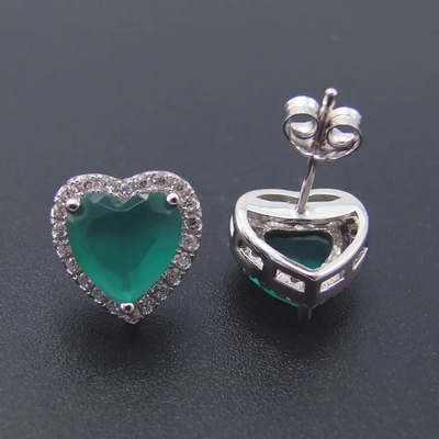 Hot Sale 925 Sterling Silver Berbentuk Hati Set Perhiasan Zirkon Hijau untuk Hadiah Wanita Fashion