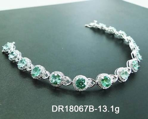 925 Sterling Silver Gelang Wanita Elegan Pave Setting Green Spinel Bangle