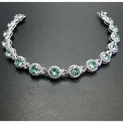 925 Sterling Silver Gelang Wanita Elegan Pave Setting Green Spinel Bangle