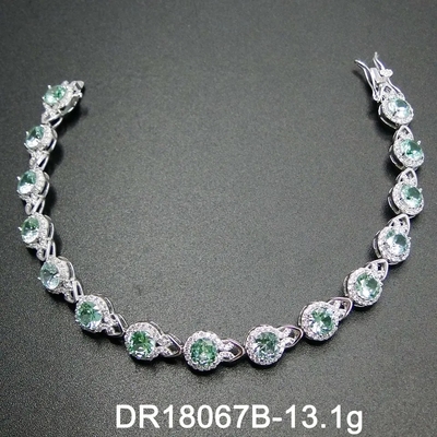925 Sterling Silver Gelang Wanita Elegan Pave Setting Green Spinel Bangle