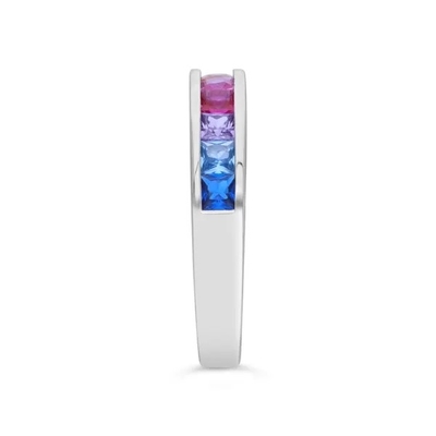 Grosir 925 Sterling Silver Rainbow CZ Baguette Batu Cincin Multicolor Zirkon Cincin Untuk Perhiasan Pesta