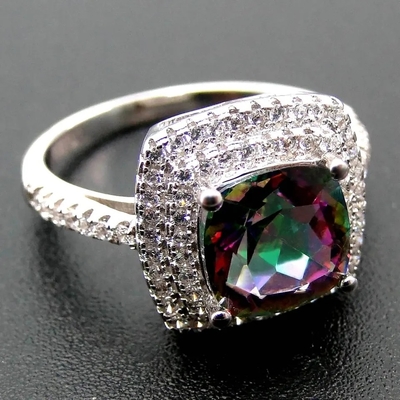 925 Serling Silver Jewelry Sets Cushion Cut Mystic Topaz Cincin Pertunangan