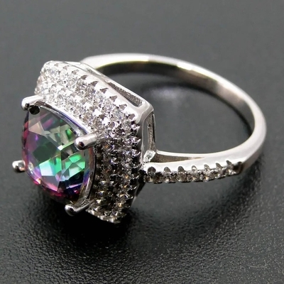 925 Serling Silver Jewelry Sets Cushion Cut Mystic Topaz Cincin Pertunangan