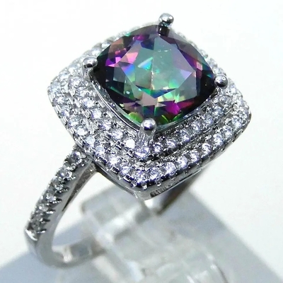 925 Serling Silver Jewelry Sets Cushion Cut Mystic Topaz Cincin Pertunangan