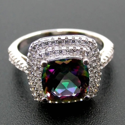 925 Serling Silver Jewelry Sets Cushion Cut Mystic Topaz Cincin Pertunangan