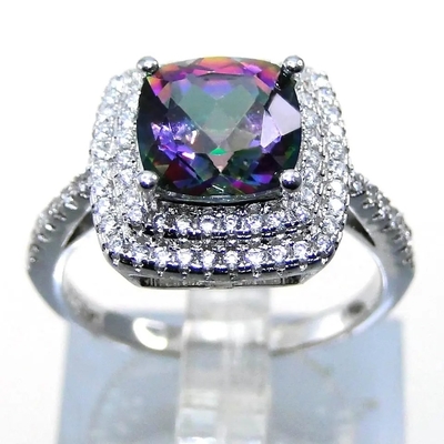 925 Serling Silver Jewelry Sets Cushion Cut Mystic Topaz Cincin Pertunangan