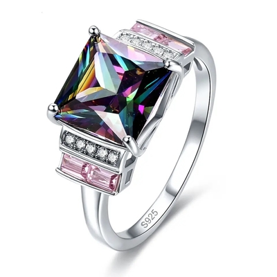 Grosir 925 Sterling Silver Jewelry Bentuk Persegi Cincin Perak Mystic Topaz