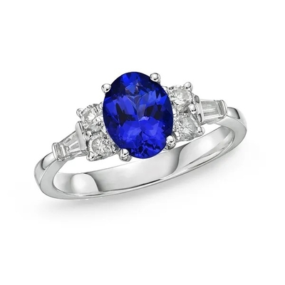 925 Sterling Silver Grosir Tanzanite Cincin Oval Cut Batu Biru Tanzanite Pernikahan Cincin Pertunangan