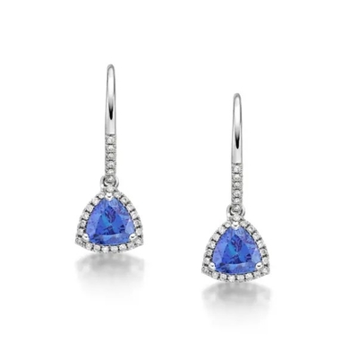 Pernikahan Perhiasan Panjang Anting-Anting Biru Tanzanite Warna Batu 925 Perak Berlapis Rhodium