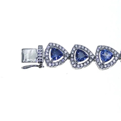 Fashion Perhiasan 925 Sterling Silver Triliun Cut Gelang Tenis Tanzanite