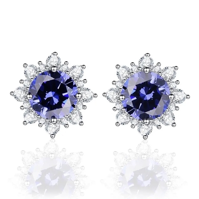 14K Kuning Emas Perhiasan CZ Halo Oval Cut Premium Hijau Tanzanite Stud Anting-Anting Wanita Klasik Anting-Anting