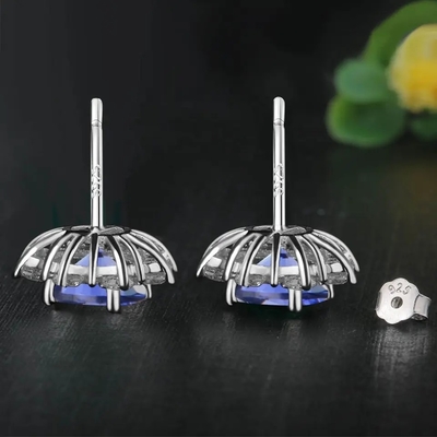 Solid 925 Sterling Silver Dibuat Tanzanite CZ Perhiasan Natal Stud Anting-Anting untuk Wanita