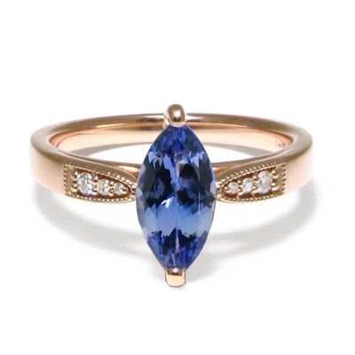 Grosir 925 Sterling Silver Jewelry Rose Gold Disepuh Marquise Cut Tanzanite Ring