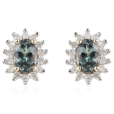 14K Kuning Emas Perhiasan CZ Halo Oval Cut Premium Hijau Tanzanite Stud Anting-Anting Wanita Klasik Anting-Anting