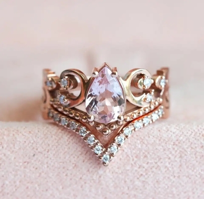 Vintage Bersyukur S925 Mawar Emas Cincin Pertunangan Antik Cz Janji Hadiah Ulang Tahun