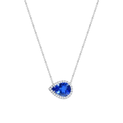 S925 Sterling Silver Elegan Sapphire CZ Perhiasan Wanita Kristal Rantai Kalung Fashion