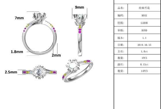 1.30CT Putih Moissanite Dan Sapphire Platineve Berlian Perhiasan Cincin Pertunangan Wanita