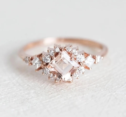 925 Sterling Silver Daya Tarik Pretty Rose Gold Plated Fine Sparkling Morganite Halo Ring Set