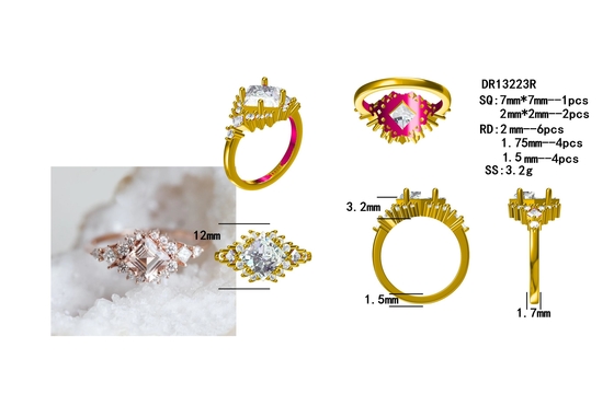 925 Sterling Silver Daya Tarik Pretty Rose Gold Plated Fine Sparkling Morganite Halo Ring Set