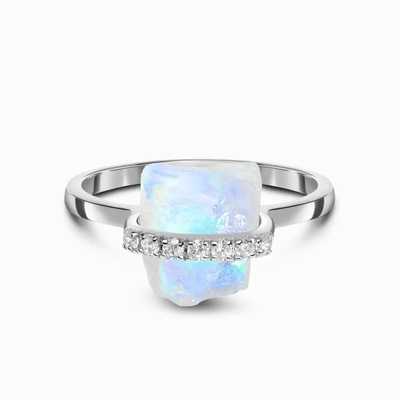 925 Sterling Silver Baku Alami Batu Batu Bulan Perhiasan Batu Permata Pernikahan Cincin Pertunangan
