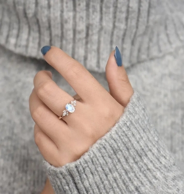 Rose gold Wanita 925 Sterling Silver Bridal Marquise Jewelry Faceted Oval cut Moonstone Engagement Ring Untuk Wanita