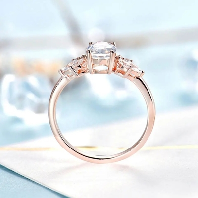 Rose gold Wanita 925 Sterling Silver Bridal Marquise Jewelry Faceted Oval cut Moonstone Engagement Ring Untuk Wanita