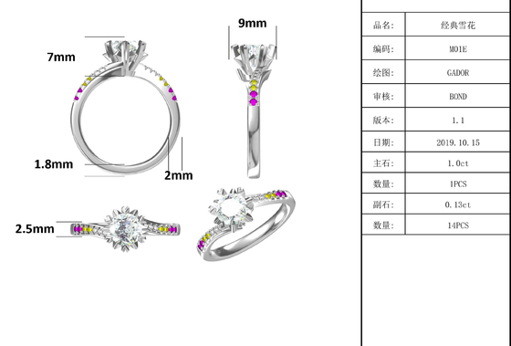 1.30CT Putih Moissanite Dan Sapphire Platineve CZ Perhiasan Cincin Pertunangan Wanita