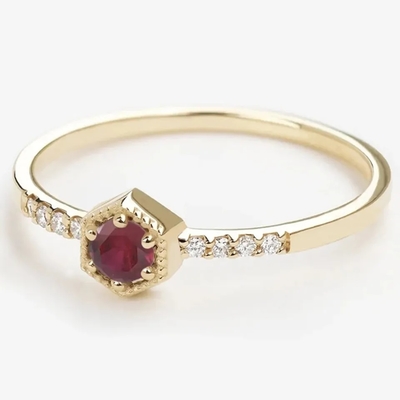 Kado Sterling Silver Natural Ruby Hexagon Minimal Engagement Ring Mungil Unik