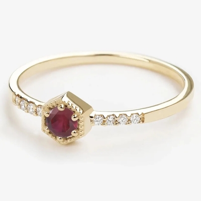 Kado Sterling Silver Natural Ruby Hexagon Minimal Engagement Ring Mungil Unik