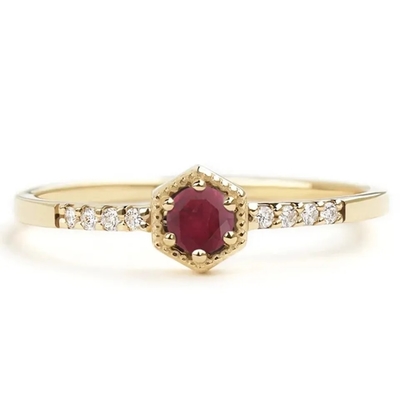 Kado Sterling Silver Natural Ruby Hexagon Minimal Engagement Ring Mungil Unik