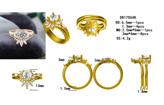 925 Perak Perhiasan Moissanite Cincin Mawar Emas Abu-abu Moissanite Set Cincin Pertunangan Marquise Cut Cincin Pengantin