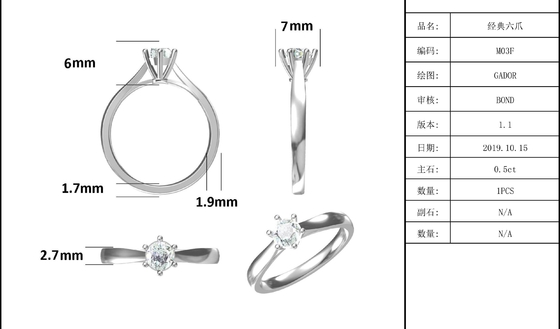 Perhiasan Pernikahan Minimalis Cincin Perak 9K Potong Bulat Putih Moissanite CZ