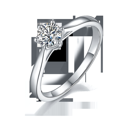 Perhiasan Pernikahan Minimalis Cincin Perak 9K Potong Bulat Putih Moissanite CZ