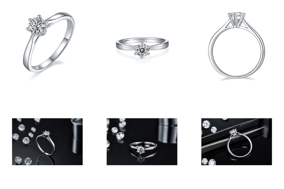 Perhiasan Pernikahan Minimalis Cincin Perak 9K Potong Bulat Putih Moissanite CZ